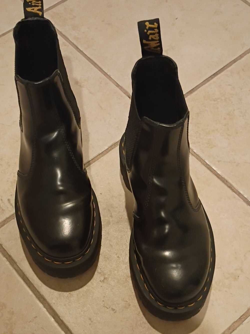Dr. Martens Black Leather Chukka Boots with Yellow Stitching
